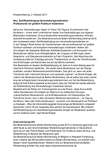 Pressemitteilung Zertifikatslehrgang Veranstaltungsmoderation Pressemitteilung Zertifikatslehrgang Veranstaltungsmoderation