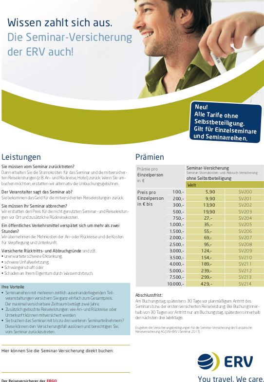 Produktinformationsblatt Seminarstornoversicherung